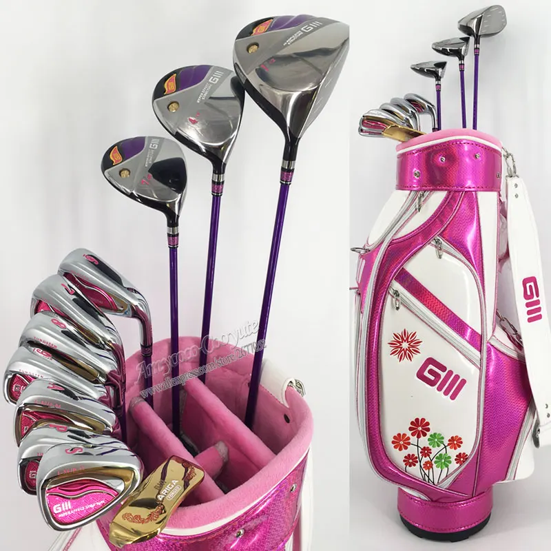 melhor Novos Clubes De Golfe Mulheres Clubes Conjunto Completo Motorista GIII. Ferros. Conjunto Madeira Fairway Mais Saco De Tacos De Golfe Grafite Eixo Do Golfe Frete Grátis