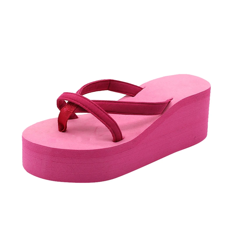 rose red Женские босоножки на высоком каблуке; Zapatillas; Летняя обувь; модные шлепанцы с ремешками; пляжные вьетнамки; однотонные шлепанцы; коллекция года - Цвет: rose red