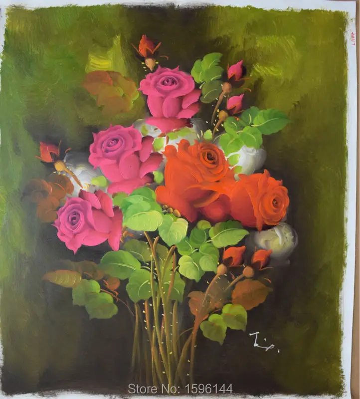 

Oil Painting Hand made Flower Painting Red rose Wall art Picture for living room Modern Decorative canvas painting E04