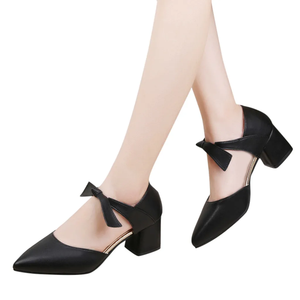 Женская Повседневная обувь chaussures femme однотонная на толстом каблуке с острым
