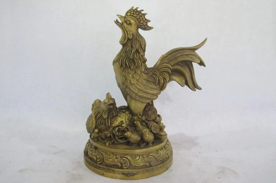 Китайская медная монета Yuanbao Петух Курица семья счастливый фэн шуй Статуя |