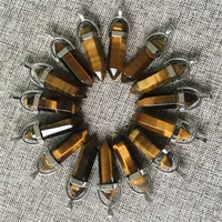 hot natural tiger eye stone pillar charms pendants fashion healing bullet pendulum for necklace jewelry making wholesale 24pcs