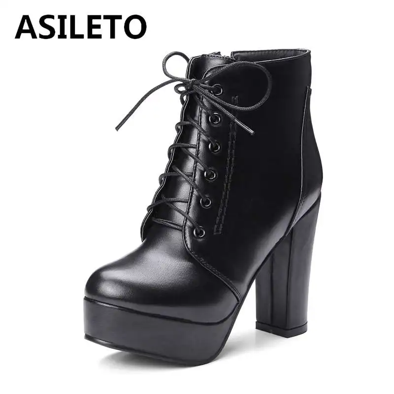 ASILETO 2019 зимние сапоги для женщин на шнуровке с круглым носком платформе