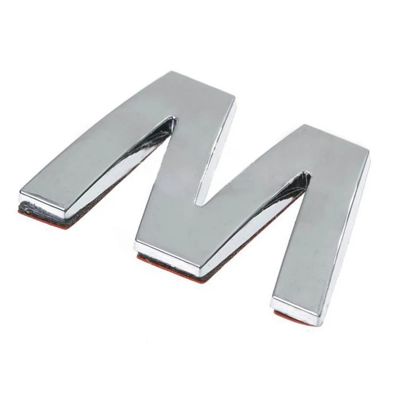 Silver 3D English Alphabet M Car Classic Script Emblem Badge Sticker |