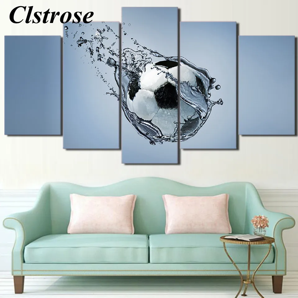 Новинка 5 штук Футбол падения в воде печатных холст картины Гостиная Wall Art