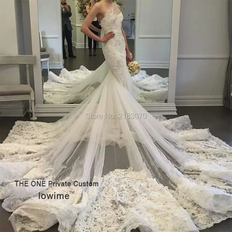Одно Плечо Кружева Свадебные Платья 2017 Русалка С Собор Поезд Vestido Де Noiva Широкий