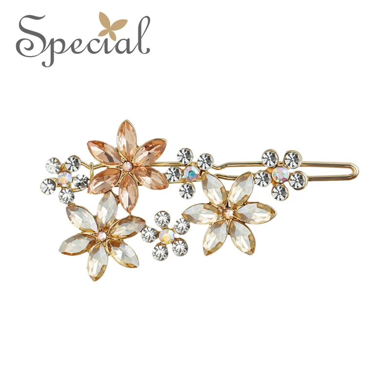 

Special Fashion Crystal Hair Pins Clips Luxurious Gold Flower Barrettes Hair Accessories Vintage Jewelry Gifts for Women S1787H