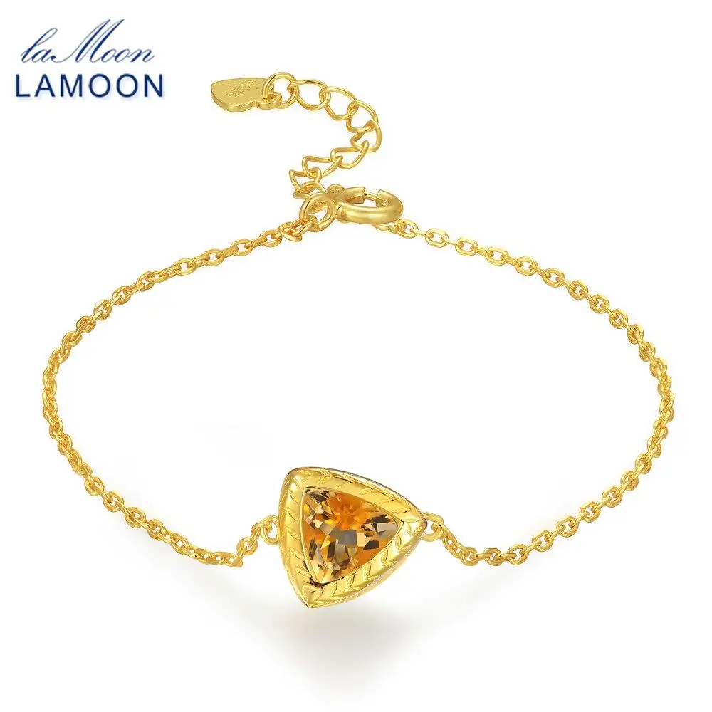 LAMOON 925 пробы Серебряный браслет женский из цитрина драгоценный камень 14K