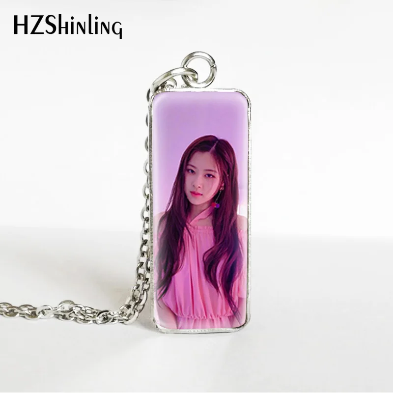 Hot Kpop Group Blackpink Lisa Rose Jennie Jisoo Rectangle Necklace Glass Cabochon Pendant Rectangle Necklace Jewelry Gifts