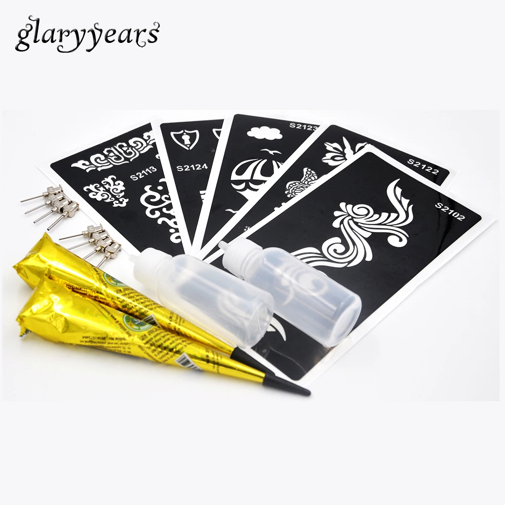 Трафарет для татуировки хной 5 шт. черная хна паста 2 в бутылке 8 наборе трафарет