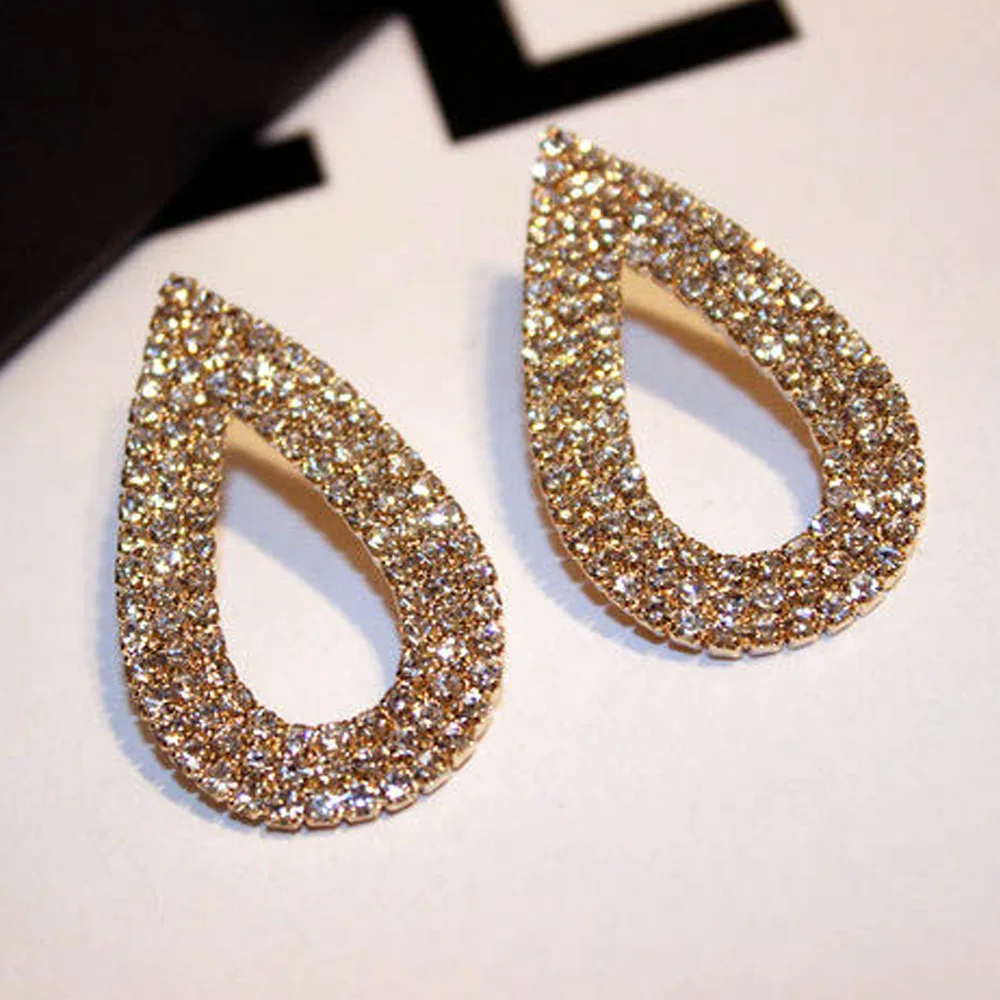Charmcci Fashion big Water Drop Design Top Quality Earrings Full Rhinestones Stud Earring for Women | Украшения и аксессуары