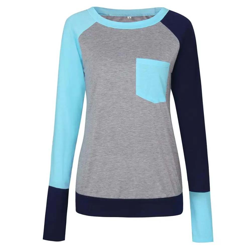 Розовая синяя красная и розовая Женская футболка с длинными рукавами карманами в