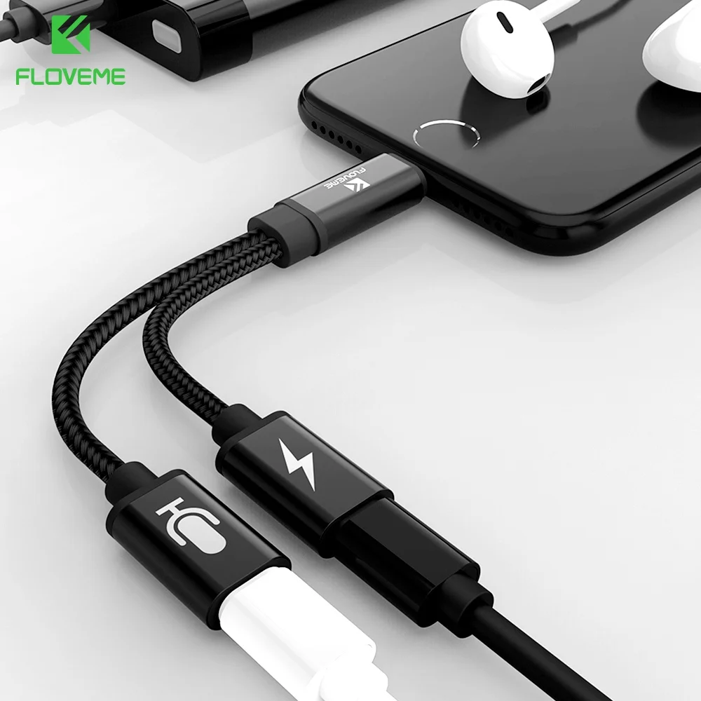 Кабель Сплиттер FLOVEME 2 в 1 для подключения Lighting к аудиоконвертеру 3 5 мм iPhone 7 8 Plus X