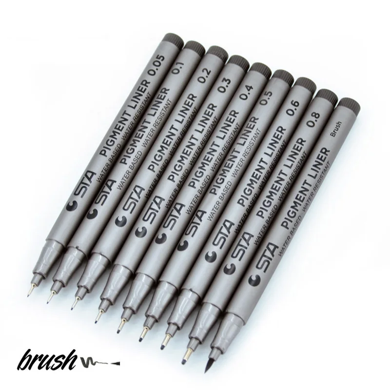 9 шт./лот разные типы пигментных лайнеров кисть на водной основе маркеры для