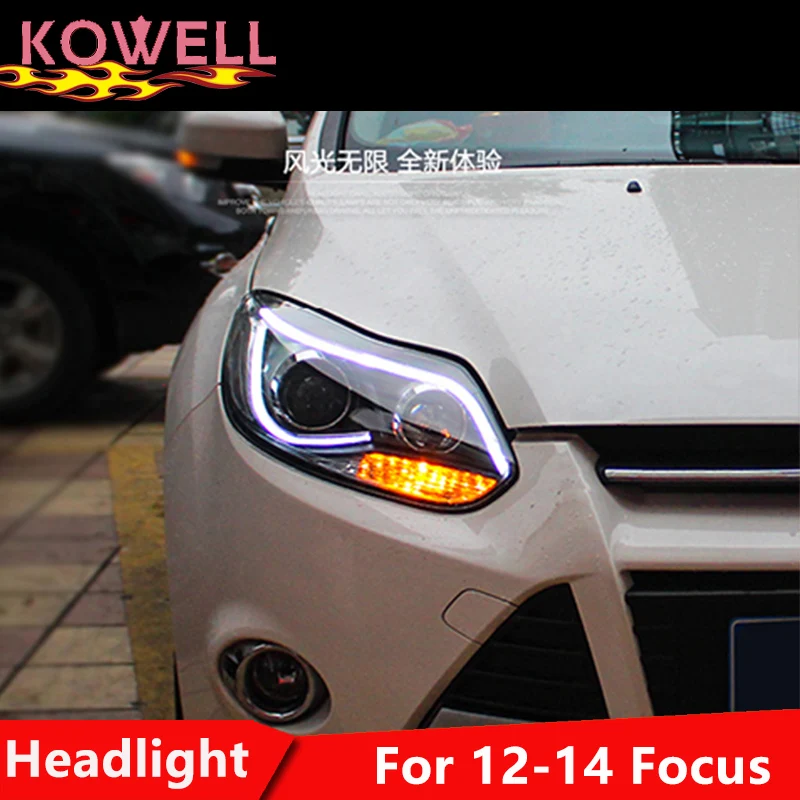 KOWELL автомобильный Стайлинг для Ford Focus фары для 2012 2013 фокус головная лампа led DRL Передняя Биксеноновая линза двойной луч HID комплект