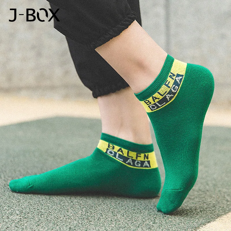 J-BOX, 3 пары, трендовые мужские носки с буквенным принтом, смешные короткие носки, модные хлопковые короткие носки, Летние Повседневные Дышащие носки для мужчин