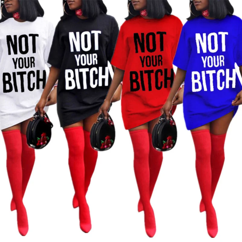 Women's Letter Dress 4 Colors Casual Solid Shirt O-neck High Street Summer Half Sleeve Slim Plus Size Dresses Mini Loose | Женская