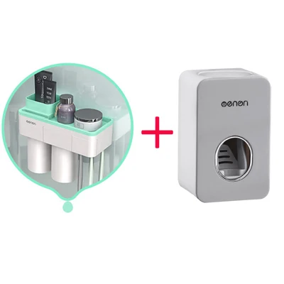 Green2 with Squeezer Магнитный адсорбционный держатель для зубной щетки дисперсер для зубной пасты Бытовой настенный держатель для телефона коробка стойка аксессуары для ванной комнаты - Цвет: Green2 with Squeezer