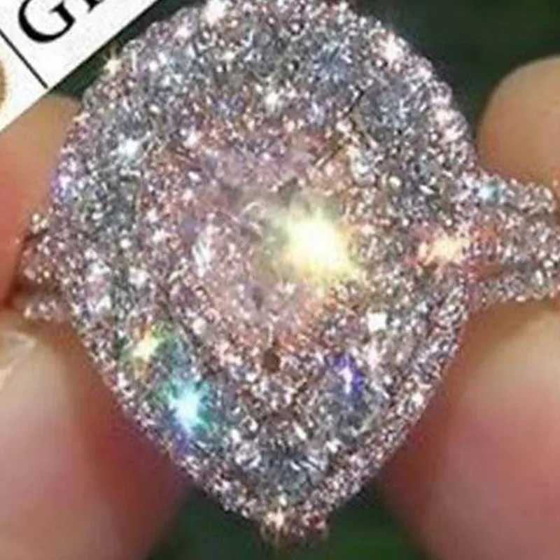 CC Свадебные Кольца для женщин розовый Diamant Кубический Цирконий Капли воды кольцо Роскошные ювелирные изделия невесты обручение Anel Прямая CC2250