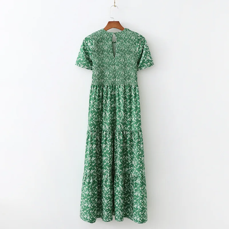 Женское длинное платье макси jurken robe femme зеленое с цветочным принтом лето