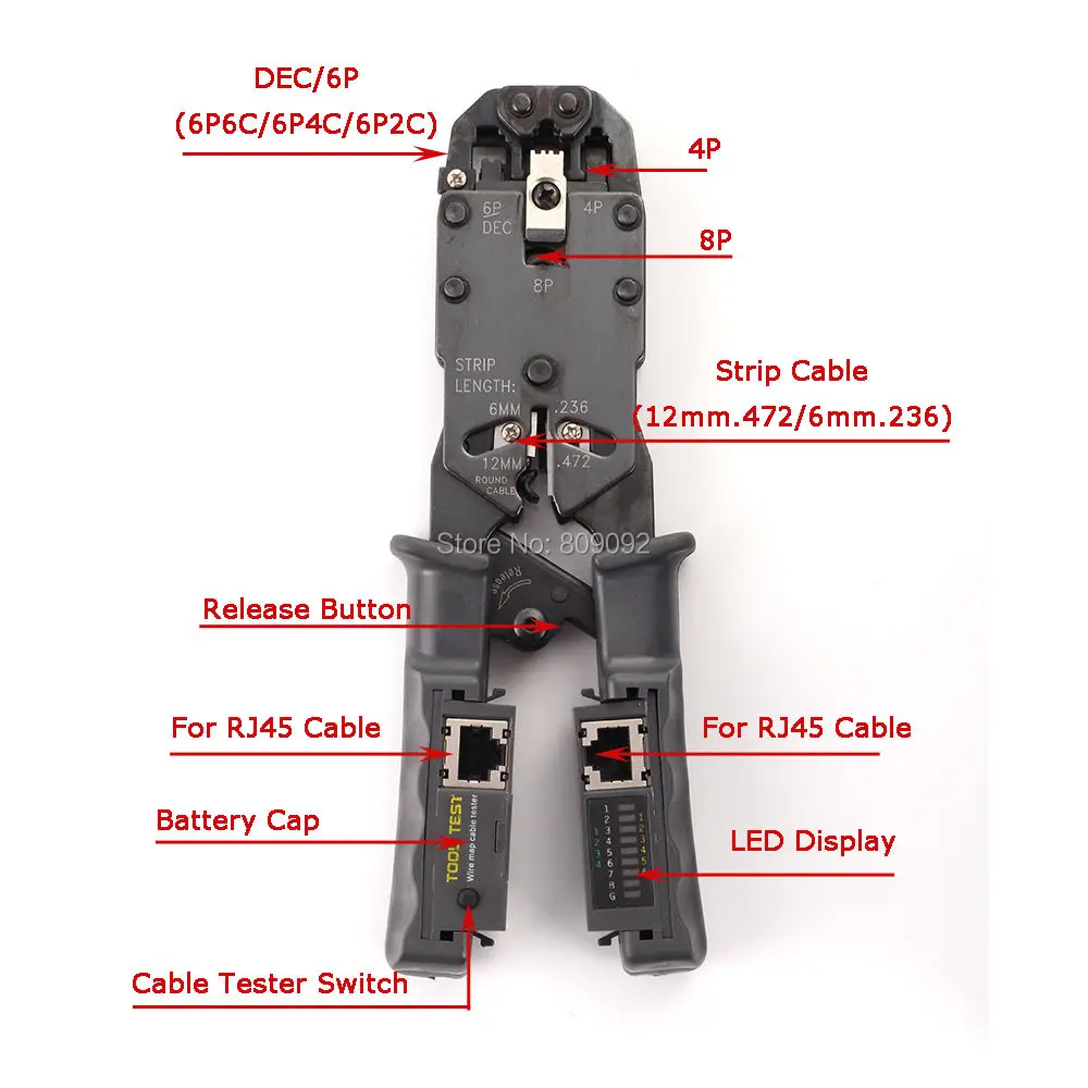Щипцы для сетевого кабеля, инструмент, плоскогубцы, тестер LAN Ethernet RJ45/RJ11/RJ9 6P DEC 4P 8 P, обжимные плоскогубцы, съемный сетевой тестер
