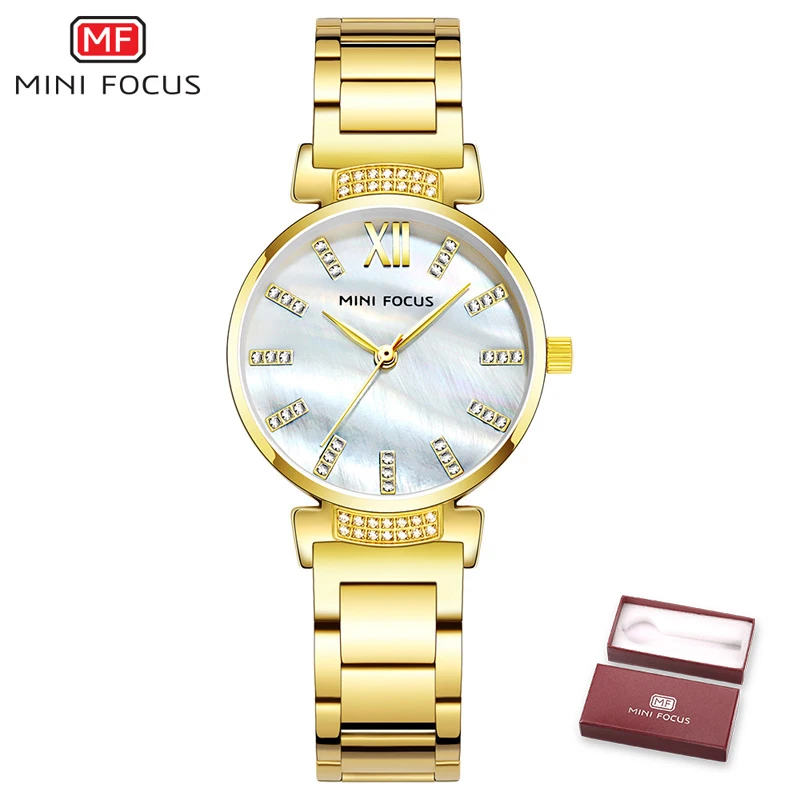 Golden MINIFOCUS, женские часы, люксовый бренд, модные, кварцевые, женские, стразы, часы, платье, наручные часы, простые, розовое золото, часы, Reloj Mujer - Цвет: Golden