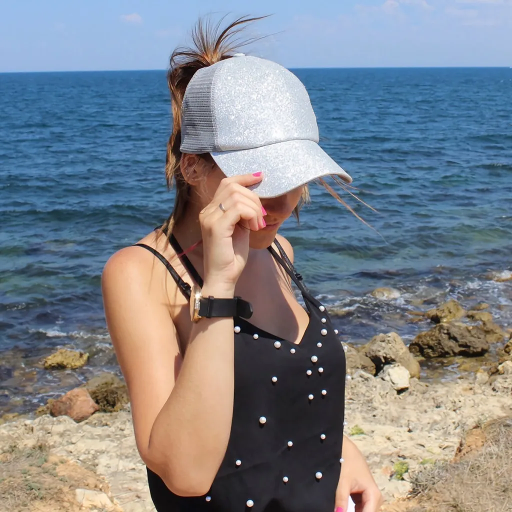 girls cap Ponytail Messy Buns Trucker Plain Baseball Visor Cap Unisex Glitter Hat petten voor mannen cappellini uomo#XP15