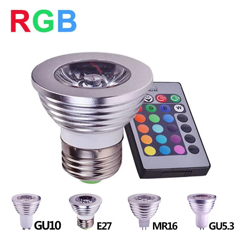 E27 RGB Светодиодный точечный светильник 4 Вт Светодиодный светильник GU10 GU5.3 MR16 светодиодный RGB светильник высокой мощности 16 цветов для украшения дома пульт дистанционного управления