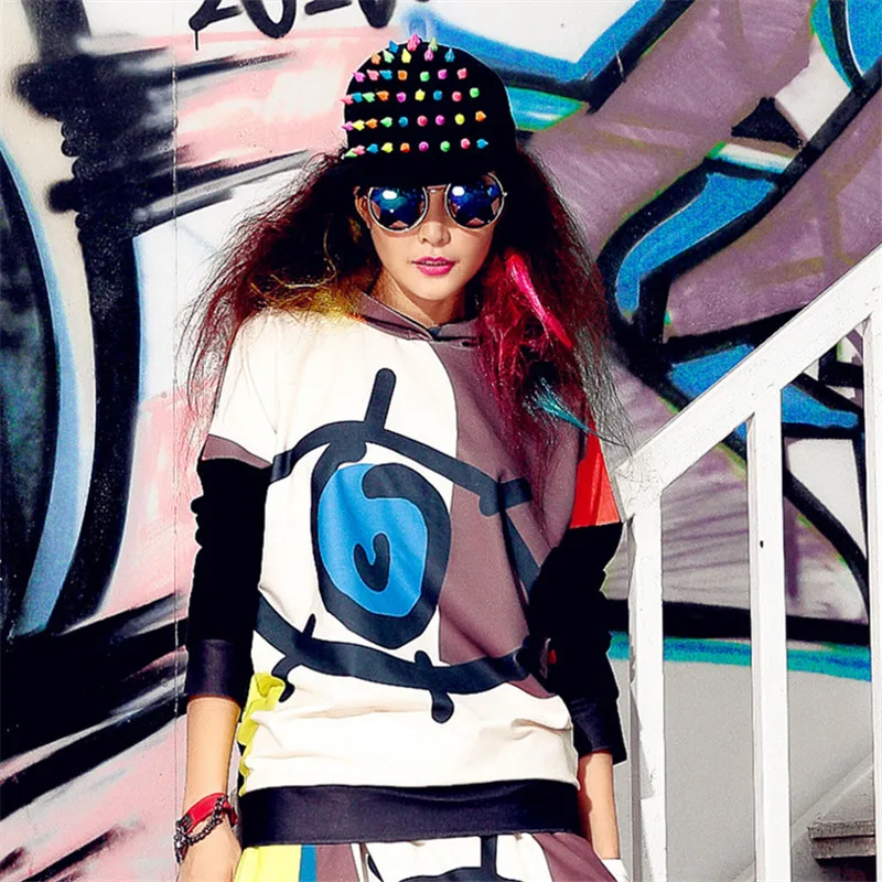 Just.be.never kawaii cartoon eyes printed hoodies hooded white black autumn winter Kpop Pullovers women Sweatshirt long sleeve | Женская