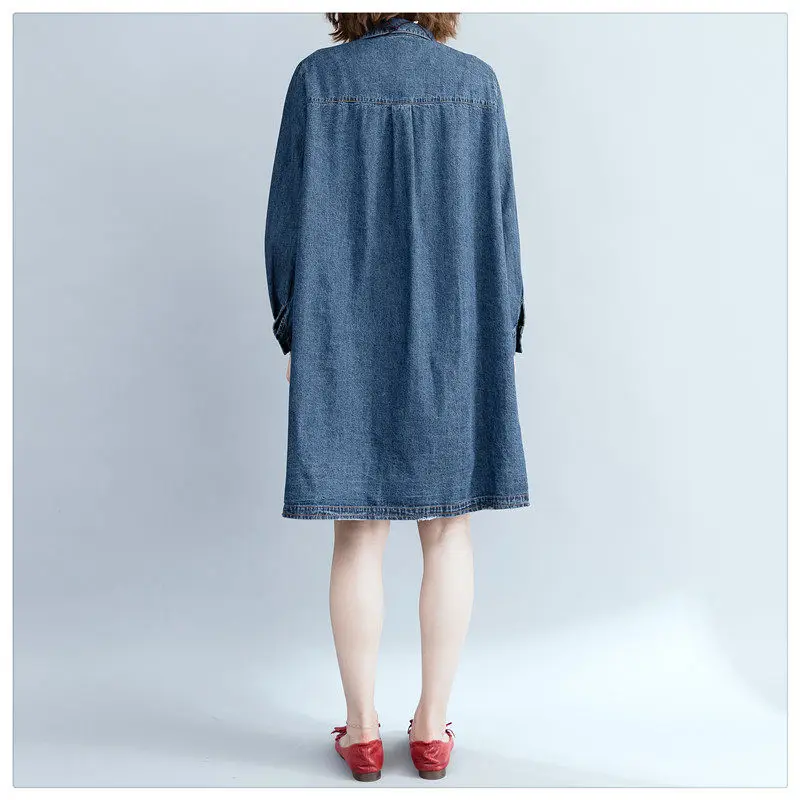 Однобортная повседневная женская джинсовая рубашка с отложным воротником