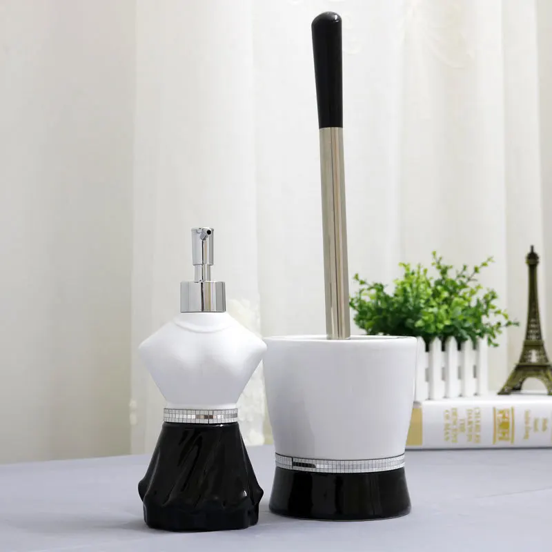 Набор керамических щеток для уборки туалета NEWYEARNEW с уникальным дизайном и латексной бутылкой для ручной мойки.