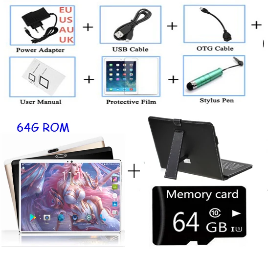 64GB add keyboard Новейшая версия 10-дюймовый планшетный ПК Восьмиядерный 4 Гб ОЗУ 128 Гб ПЗУ 1280*800 ips 2.5D Закаленное стекло gps WiFi 10 10,1 планшет+ подарки - Комплект: 64GB add keyboard