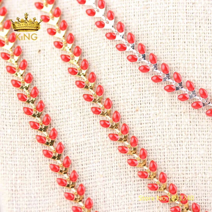 5meters Red Enamel Chevron Chains Beaded Choker Fine Jewelry Fishbone Epoxy Chain Spike Studded Copper Metal HX205 | Украшения и