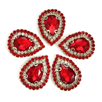 06 Red 10x14 мм 10 шт./партия, двойной кусок, форма капель, стеклянная Хрустальная Пряжка, серебряная основа, пришить Стразы для Diy/аксессуары для одежды - Цвет: 06 Red
