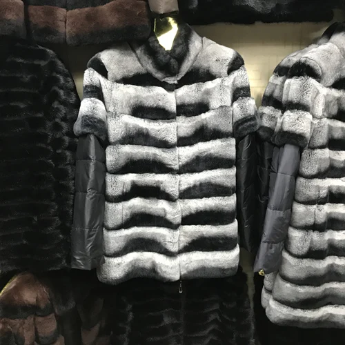 grey Горячая Распродажа, Зимний натуральный настоящий мех кролика, пальто, высокое качество, натуральный мех кролика Рекс, Шиншилла, цветная Женская куртка - Цвет: grey