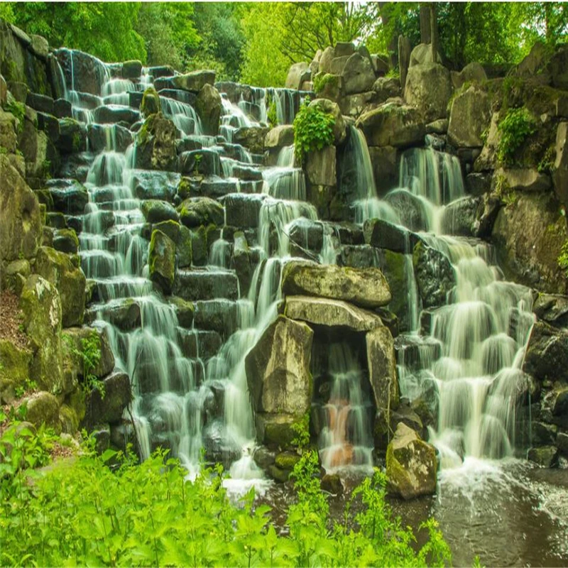 

beibehang Virgin forest waterfalls water production television wall background wall custom large fresco green wallpaper mural