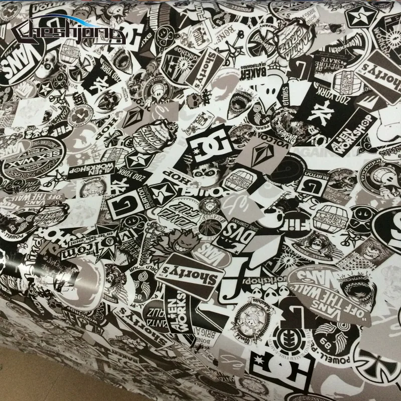 Black White Graffiti Cartoon Stickerbomb For Car Motorcycle Scooter Scateboard Helmet DIY Decal Vinyl Wrap Adhesive Film Sheet | Автомобили
