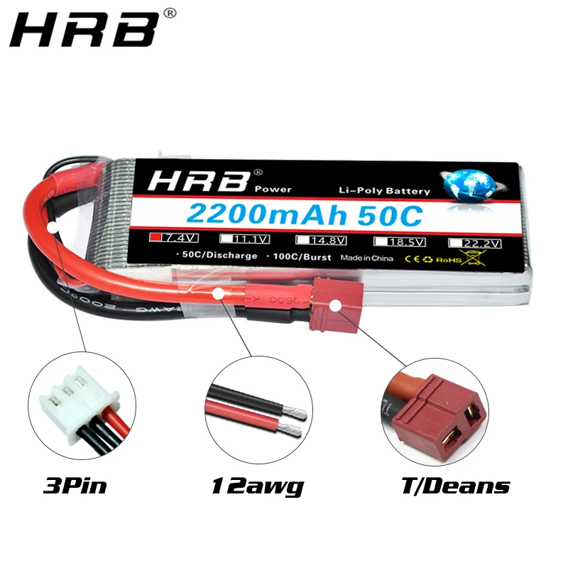 HRB-bater&iacute;a Lipo 2S 3S para Dron FPV, 1800mah, 4S, 6S, 2200mah1300mah, 1500mah, 2600 V, 7,4 V, 11,1 V, 14,8 V, 18,5 V, 22,2 V-2