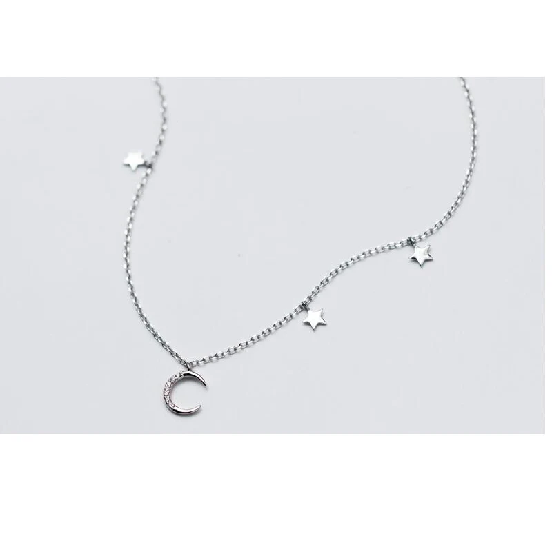Chockers Necklace for Women 100% 925 Sterling Silver Pendant Romantic Star Link Chain Charms Jewelry Gifts D3217 | Украшения и