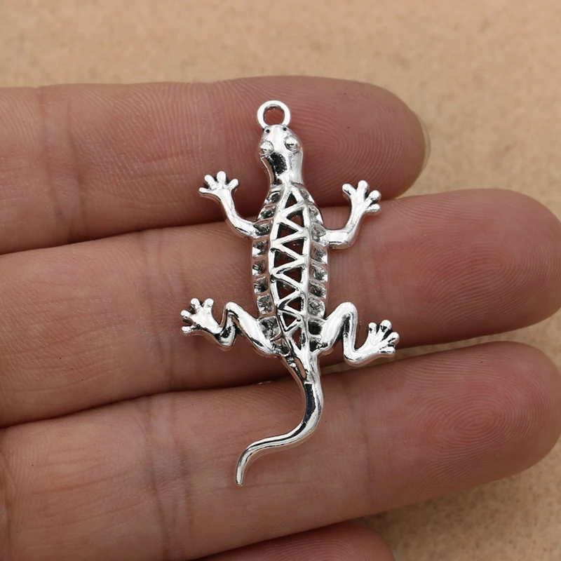 2pcs Antique Silver Plated Lizard Charm Pendant fit Bracelet Necklace Jewelry DIY Making Accessories 45x26mm | Украшения и