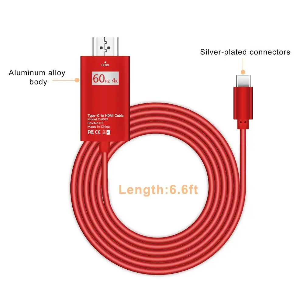 Кабель с разъемом USB C на HDMI 6 футов адаптер типа 4K @ 60 Гц для новых MacBook Pro Samsung Galaxy