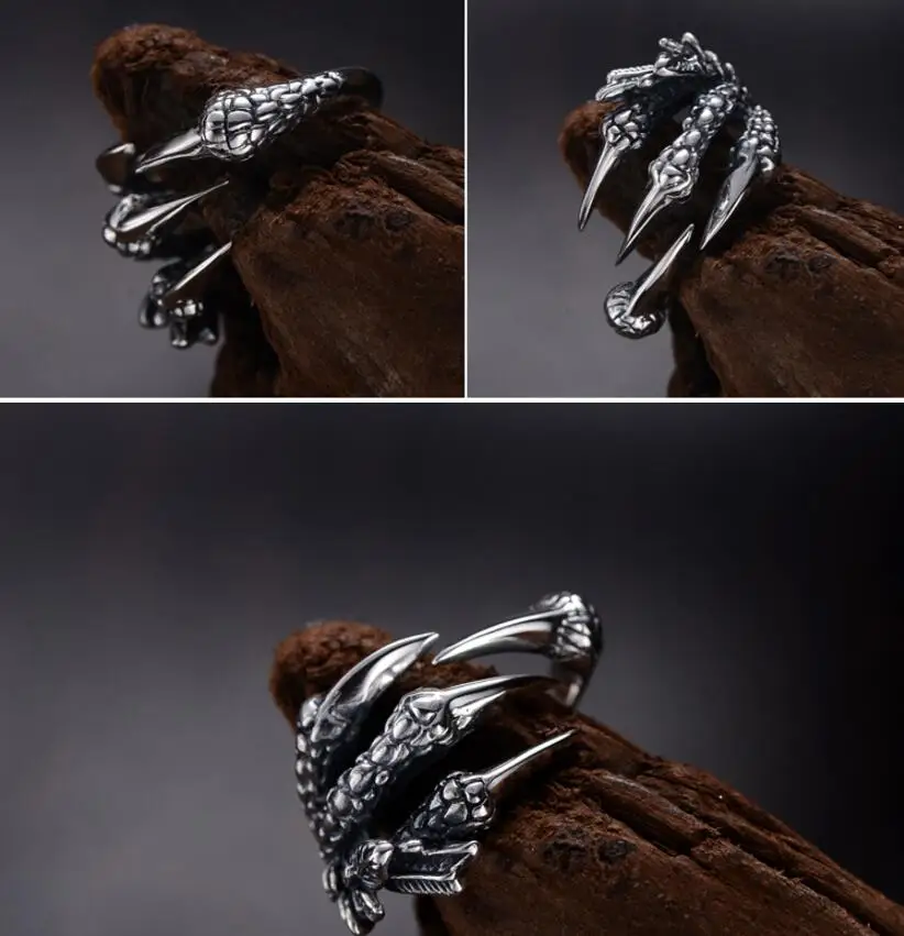 Новое модное мужское кольцо из нержавеющей стали панк с когтями дракона Открытое