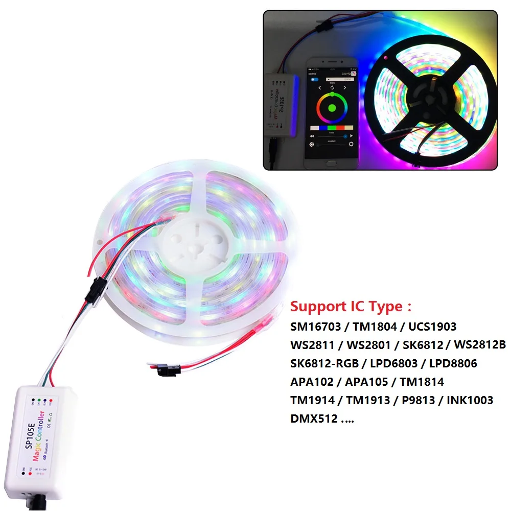 

MJJC Bluetooth LED Pixel Controller 5V 12V 24V WS2811 WS2812 WS2812B 6803 IC 200 Modes 2048 Pixels SP105E Magic Controller