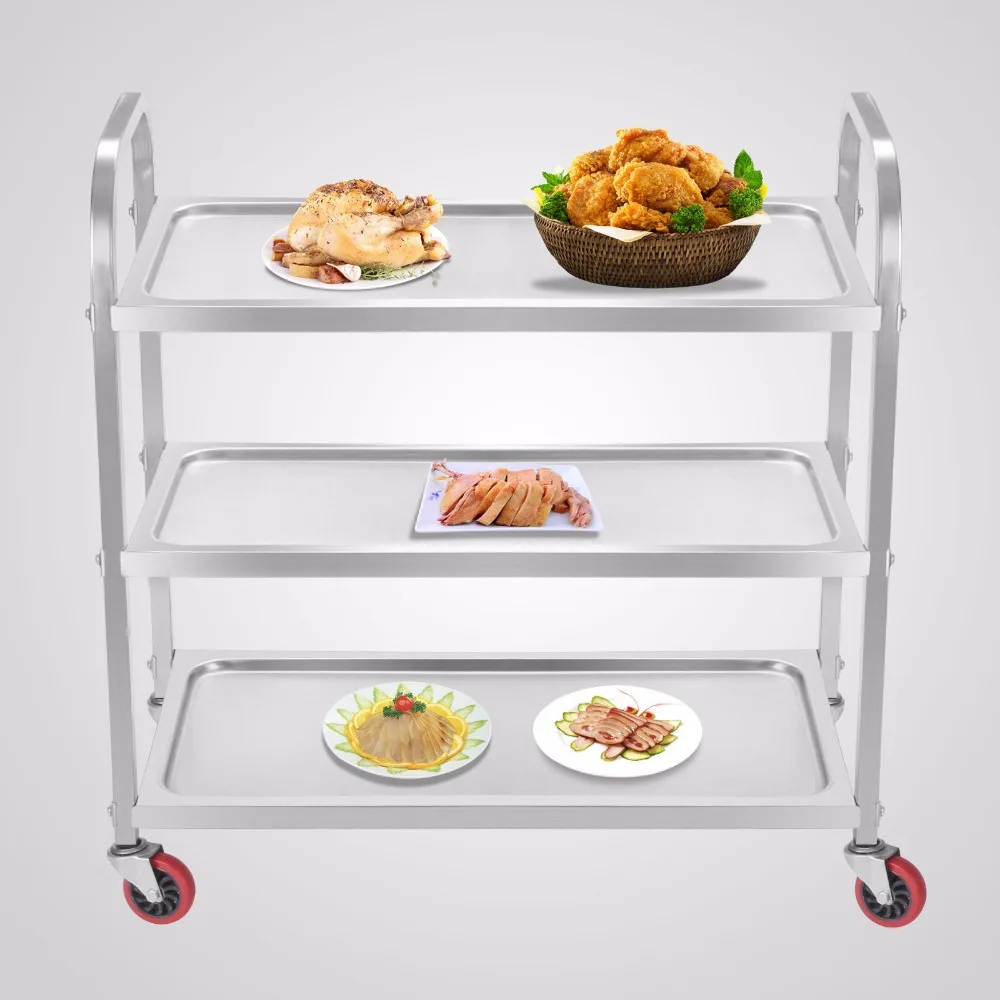 Фото Тележка из нержавеющей стали с 3 полками 17 "X35" платформа 330LBS кухонная Тележка из нержавеющей стали с 3 полками 17 "X35" платформа 330LBS кухонная