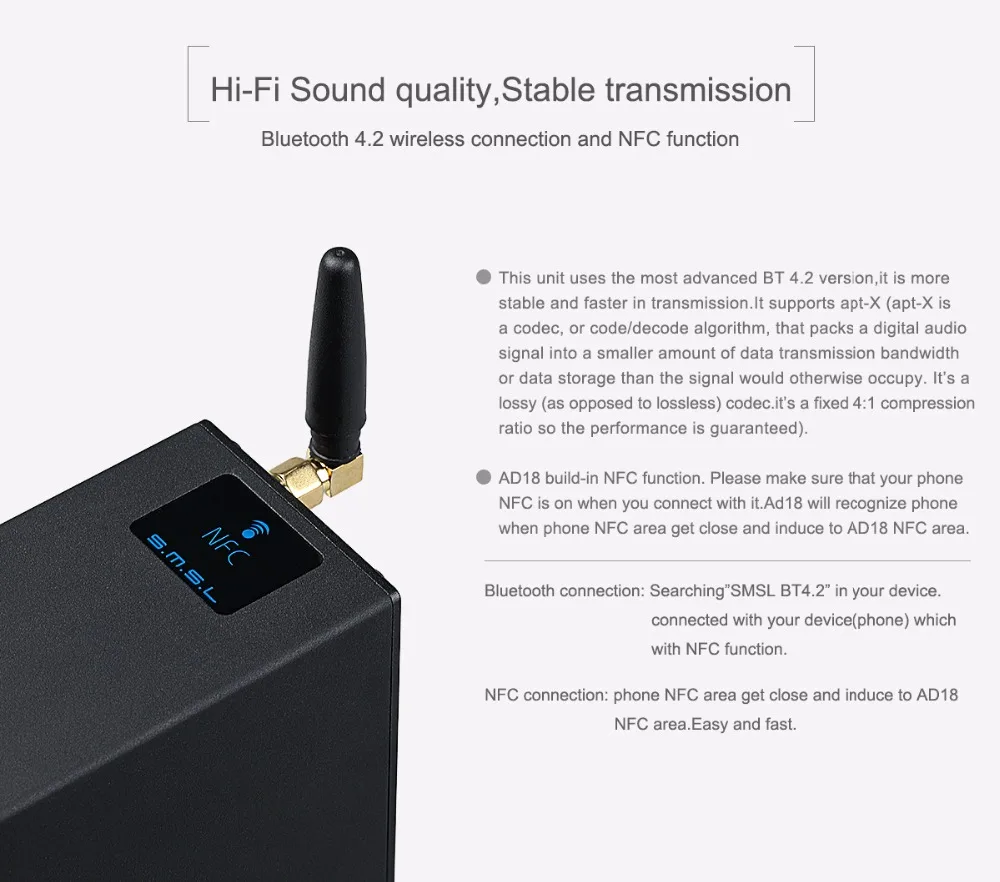 SMSL AD18 80 Вт* 2 CSR A64215 HIFI Bluetooth 4,2 чистый цифровой аудио усилитель оптический/коаксиальный USB DAC декодер с пультом дистанционного управления