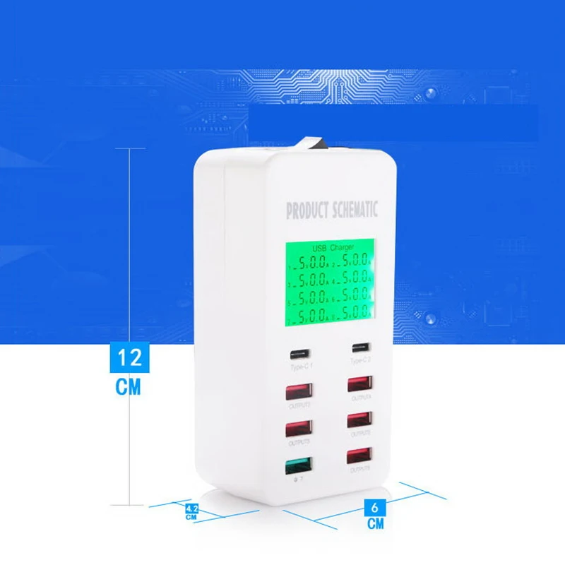 8 портов USB зарядное устройство 5V7A Quick Charge 3,0 USB-C type C lcd Показать зарядку для iPhone iPad samsung huawei Nexus источник питания