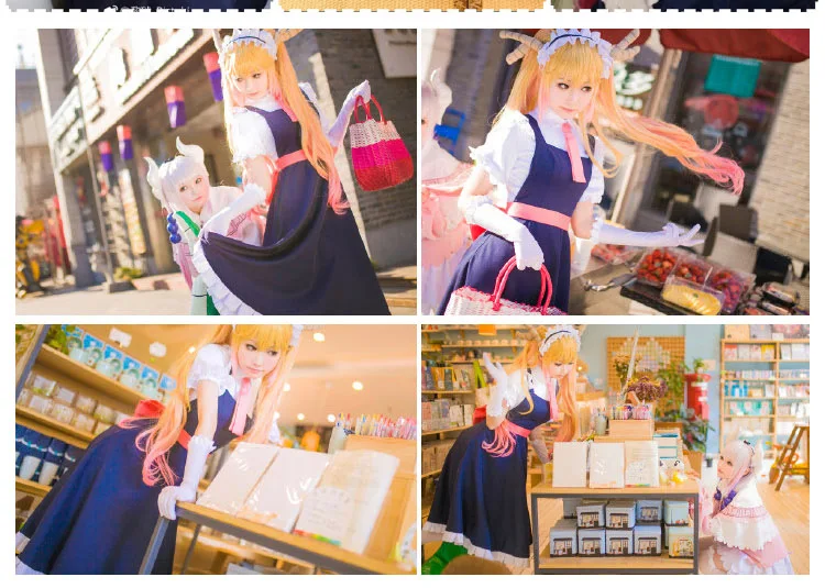 Tohru Косплей маскарадный парик наборы Новая мода девушки аниме платье мисс Кобаяши Дракон горничной косплей Канны костюм для женщин