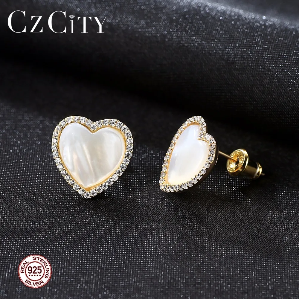 CZCITY крошечные Классический белый ракушка инкрустация сердце Форма 925