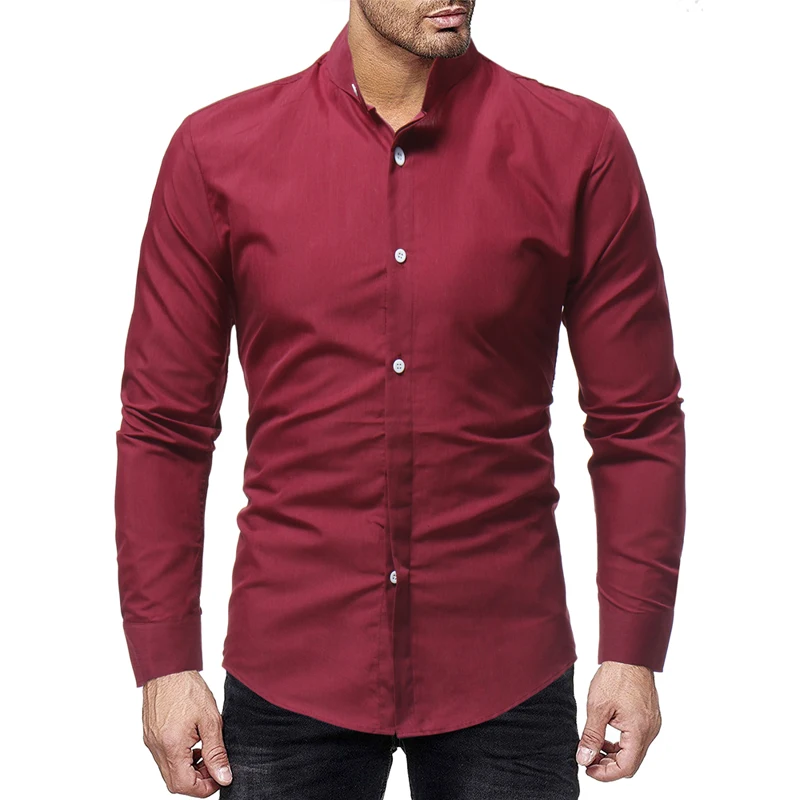 

Brand 2018 Fashion Male Shirt Long-Sleeves Tops Lined Standing Collar Men'S Leisure Mens Dress Shirts Slim Men Shirt