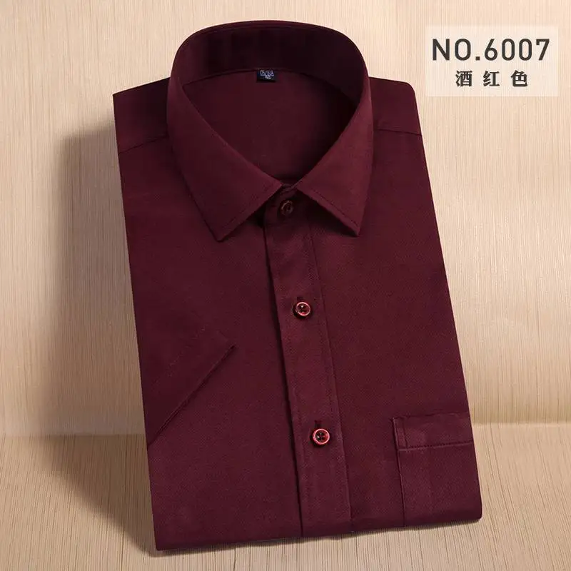 Wine Red-6007 FAISIENS Летняя мужская рубашка с коротким рукавом, большой размер 10XL 11XL 12XL 13XL 14XL, воротник со вставками, 3XL 4XL, деловая повседневная мужская рубашка - Цвет: Wine Red-6007